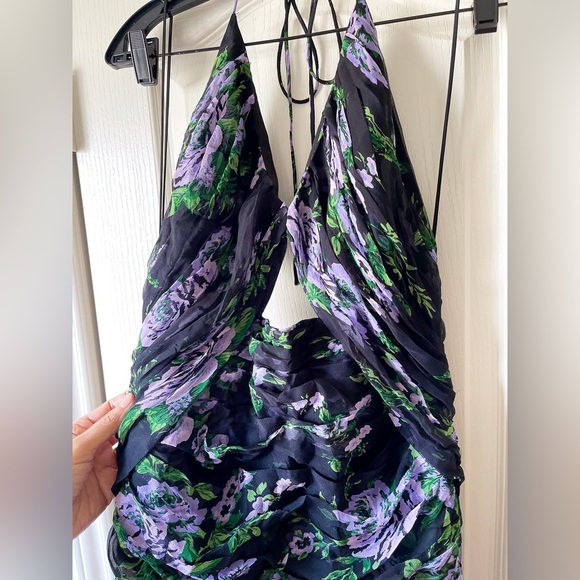 Carolina Herrera Floral Silk Chiffon Cutout Halter Maxi Gown Black Multi 4 NWT - Picture 4 of 10